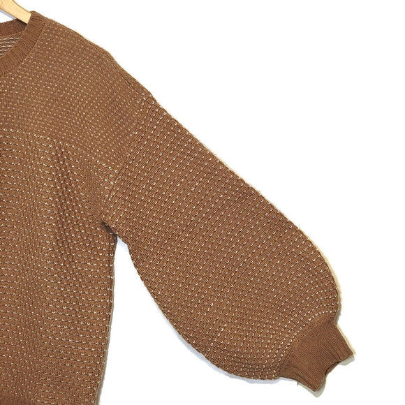 Summersalt Cashmere Wool Round Neck Balloon Sleeve Camel Tan Knit Sweater Size S - Picture 7 of 16